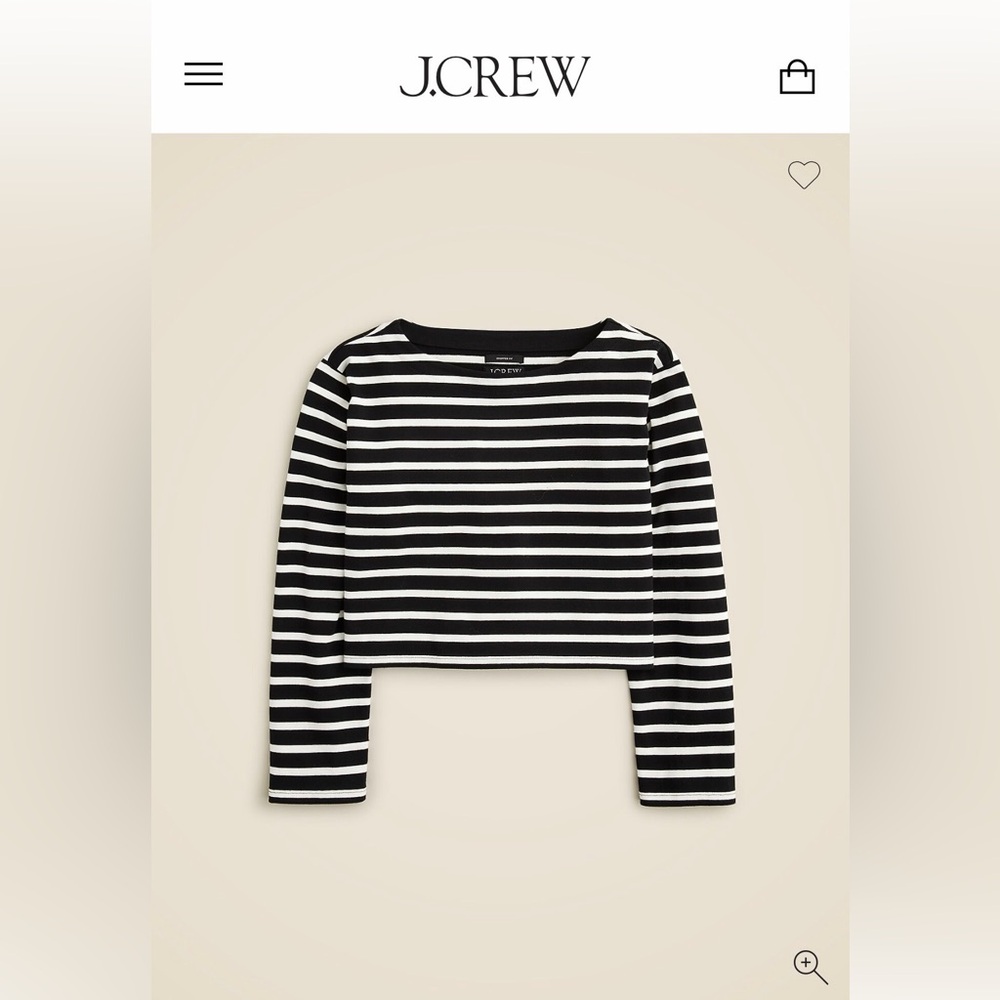 J.Crew Striped Black White Cropped Long Sleeve Shirt 100% Cotton